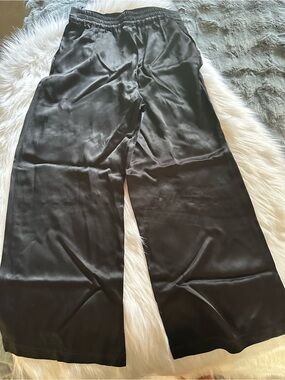 Wide Leg Satin Pants - Black